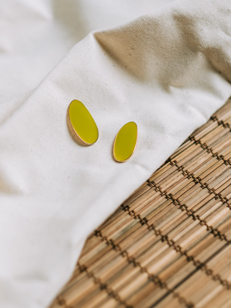 Yellow Abstract Earrings on Cloth